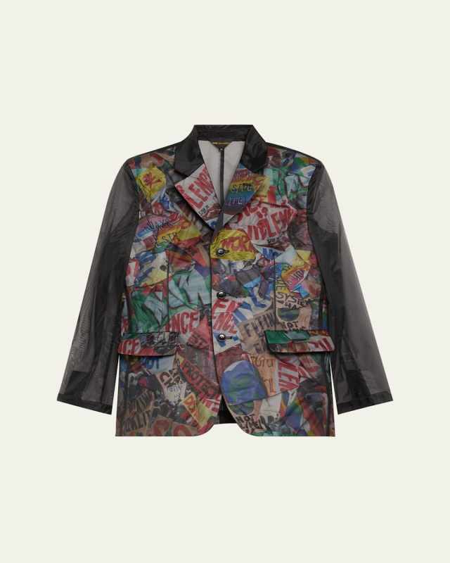 Mixed-Media Printed Single-Breasted Jacket